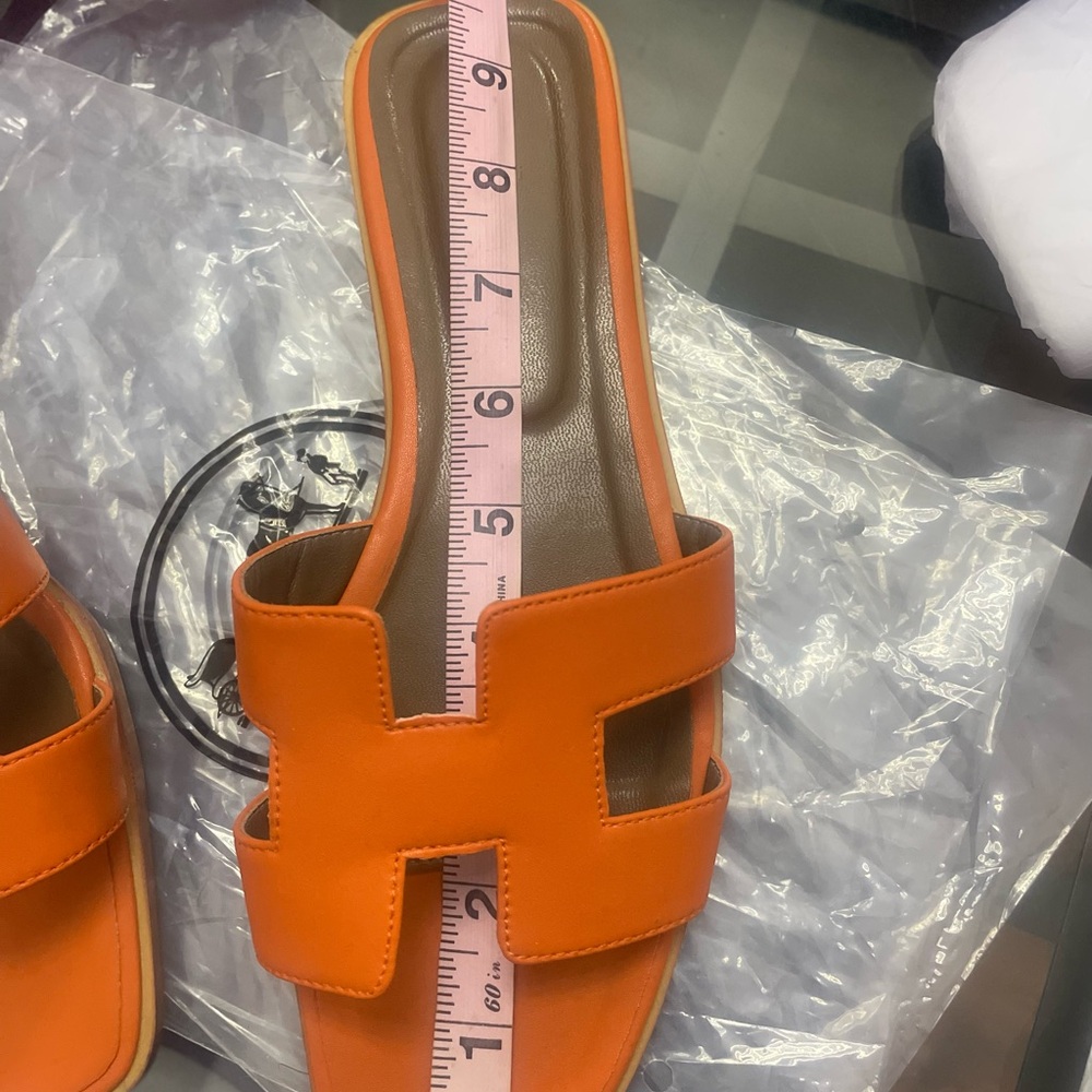 🧡 Hermes Orange H Oran Slide Sandals 40 10 - Picture 2 of 5